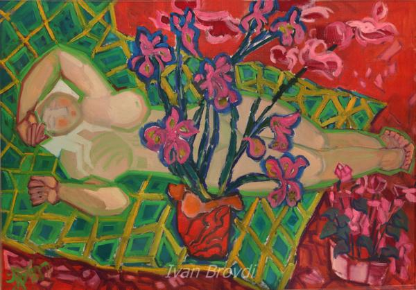 Закосичена. 1990. Полотно, олія. 70х90. Adorned with flowers. 1990. Canvas, oil. 70x90.