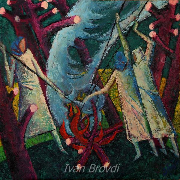 Палять хмиз. 2010. Полотно, олія. 100х100. Burning brushwood. 2010. Canvas, oil.