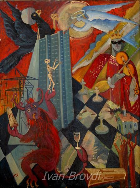 Пістрялівська напасть. 1980-ті. Полотно, олія. 100х70. Pistrialovo disaster. 1980s. Canvas, oil.