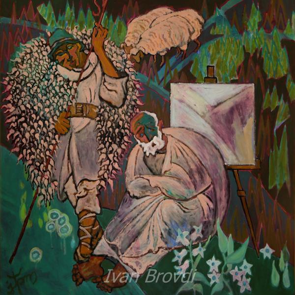 Художник і вівчар. 2010. Полотно, олія. 100х100. Artist and shepherd. 2010. Canvas, oil.