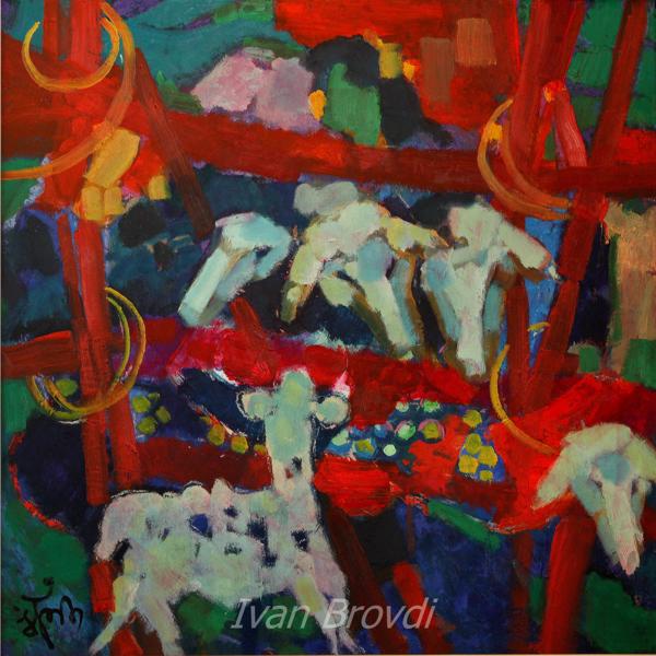 Кошара. 2011. Картон, олія. 70х70. Sheepfold. 2011. Cardboard, oil.